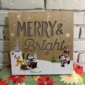 Disney Christmas Mickey Minnie Merry & Bright Wooden Light-up Sign